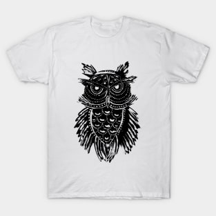 Black Tribal Owl T-Shirt